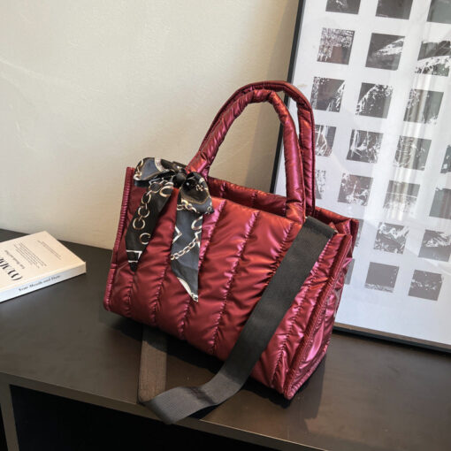 Scarf Decor Puffy Tote - Image 3